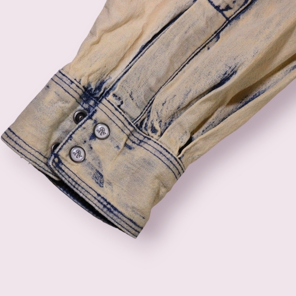 Rock 47 Wrangler Cream Denim Embroidered Rhinestone Rustic Snap Western Size L - Picture 2 of 10